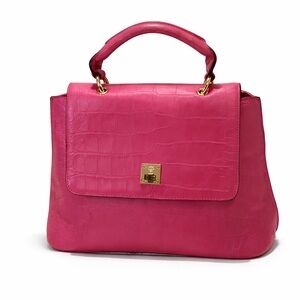 MCM Pink Croc Embossed Top Handle Satchel Bag